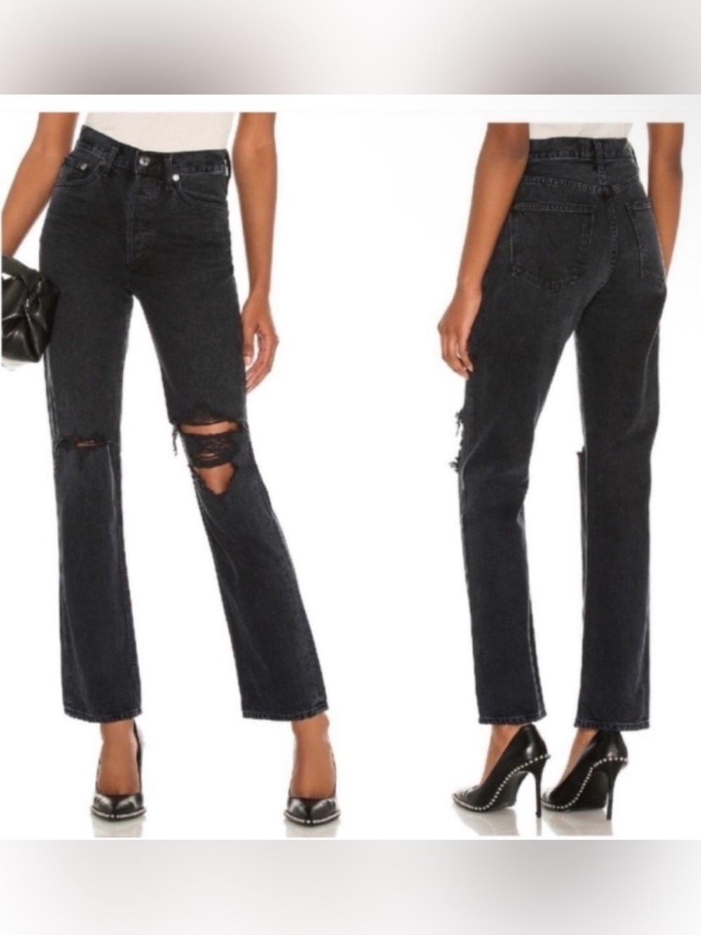 $10Gift🦊New AGOLDE Dark grey charcoal High-RiseDistressed Straight Jeans waist24
